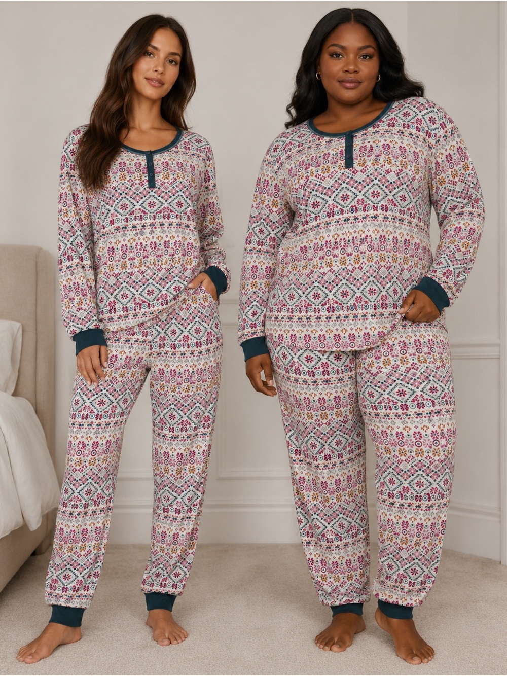 Ellen Tracy Pink Multi Fair Isle Long-Sleeve Pajama Set